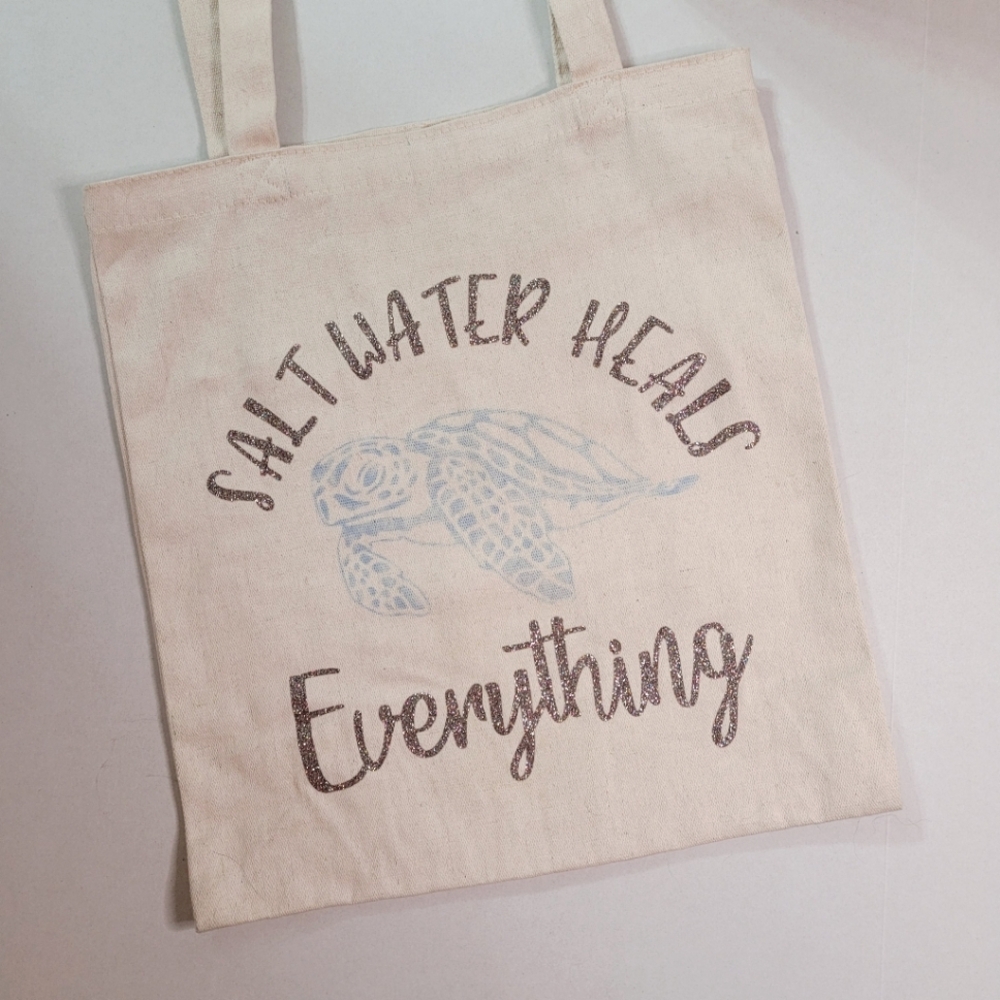 Canvas bag/ tote handmade saltwater heals sea turtle